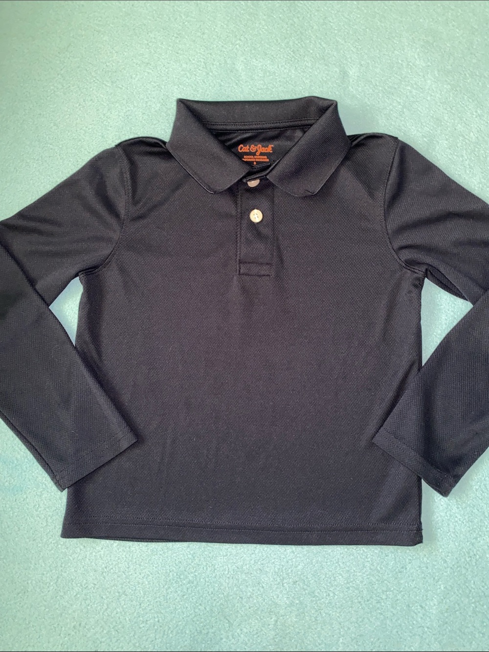 CAT & JACK polo long sleeve collared top dark navy blue mesh pique NEW size S